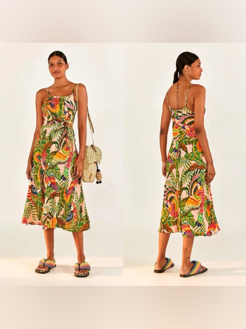 Farm Rio Women’s Macaw Leaves Side Knot Dress - Size S